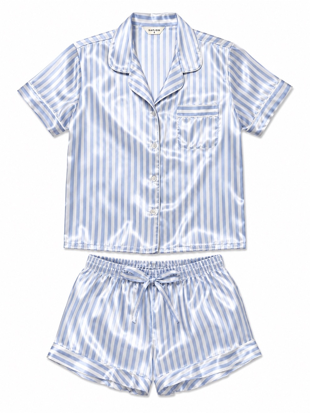 Bardot Light Blue & White Striped Satin Short Pajama Set